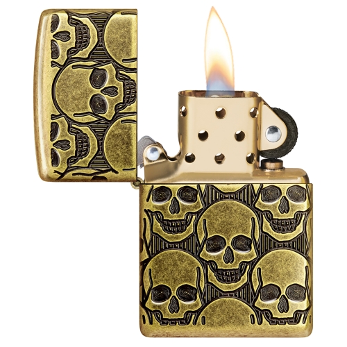 Зажигалка ZIPPO Armor Ухмыляющиеся черепушки с покрытием античная латунь | Cackling Cranium Antique 