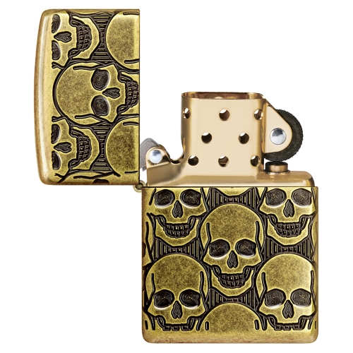 Зажигалка ZIPPO Armor Ухмыляющиеся черепушки с покрытием античная латунь | Cackling Cranium Antique 