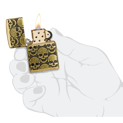 Зажигалка ZIPPO Armor Ухмыляющиеся черепушки с покрытием античная латунь | Cackling Cranium Antique 