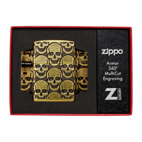 Зажигалка ZIPPO Armor Ухмыляющиеся черепушки с покрытием античная латунь | Cackling Cranium Antique 