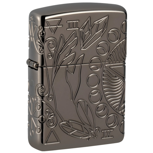 Зажигалка Zippo Armor® Wicca Design с покрытием Black Ice®, латунь/сталь, чёрная, 38x13x57 мм
