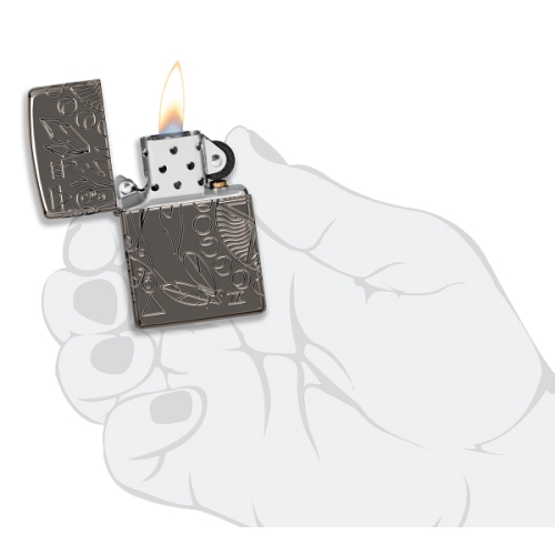 Зажигалка Zippo Armor® Wicca Design с покрытием Black Ice®, латунь/сталь, чёрная, 38x13x57 мм