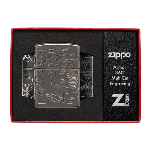 Зажигалка Zippo Armor® Wicca Design с покрытием Black Ice®, латунь/сталь, чёрная, 38x13x57 мм