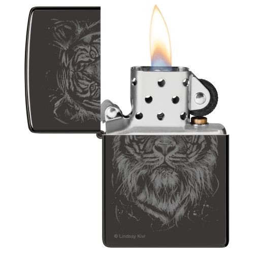 Зажигалка Zippo Big Cat с покрытием High Polish Black, латунь/сталь, черная, глянцевая, 38x13x57 мм