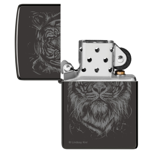 Зажигалка Zippo Big Cat с покрытием High Polish Black, латунь/сталь, черная, глянцевая, 38x13x57 мм