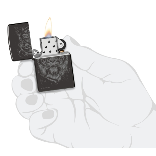 Зажигалка Zippo Big Cat с покрытием High Polish Black, латунь/сталь, черная, глянцевая, 38x13x57 мм