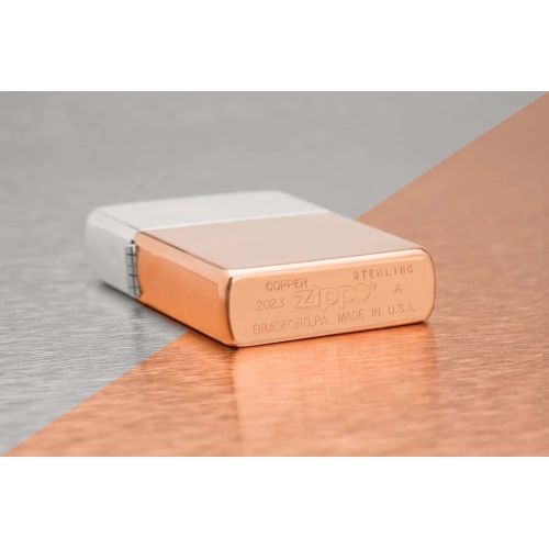 Зажигалка Zippo Bimetal с двойным металлическим покрытием, медь/латунь/сталь, медная, 38x13x57 мм