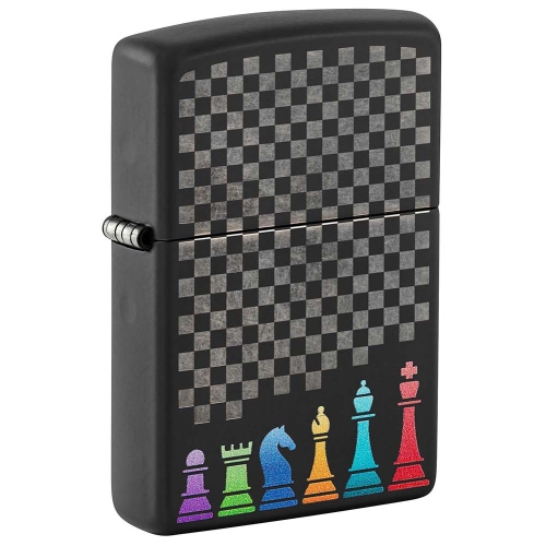 Зажигалка Zippo Chess Pieces с покрытием Black Matte, латунь/сталь, черная 38x13x57 мм