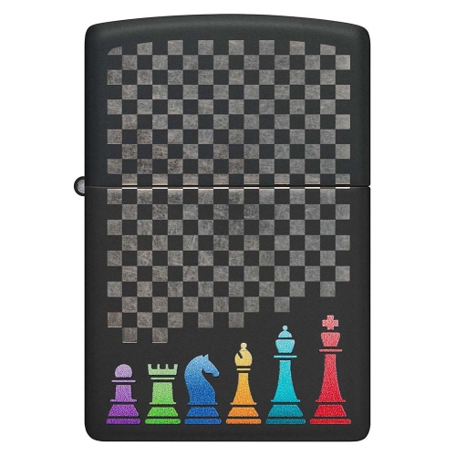 Зажигалка Zippo Chess Pieces с покрытием Black Matte, латунь/сталь, черная 38x13x57 мм