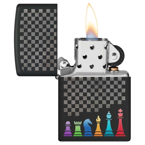 Зажигалка Zippo Chess Pieces с покрытием Black Matte, латунь/сталь, черная 38x13x57 мм