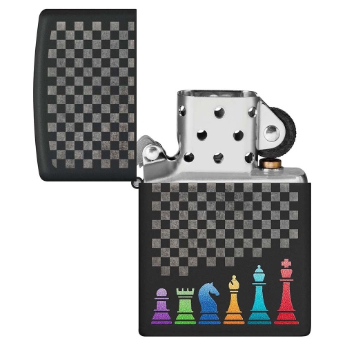 Зажигалка Zippo Chess Pieces с покрытием Black Matte, латунь/сталь, черная 38x13x57 мм