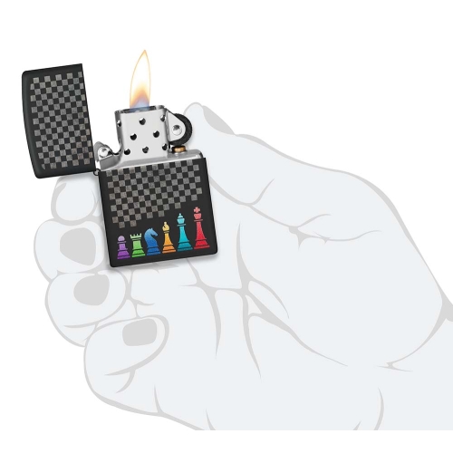 Зажигалка Zippo Chess Pieces с покрытием Black Matte, латунь/сталь, черная 38x13x57 мм