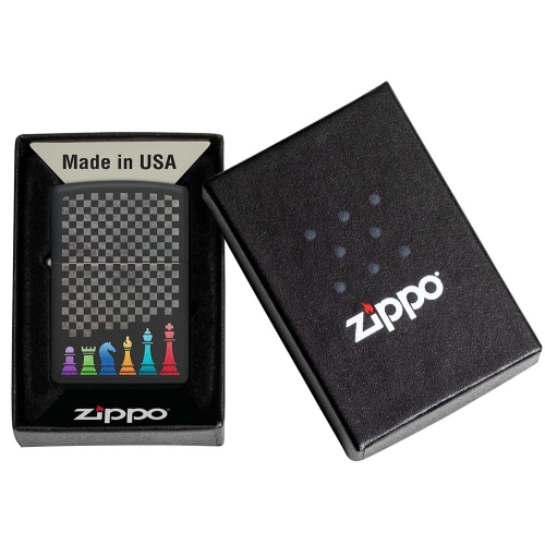 Зажигалка Zippo Chess Pieces с покрытием Black Matte, латунь/сталь, черная 38x13x57 мм