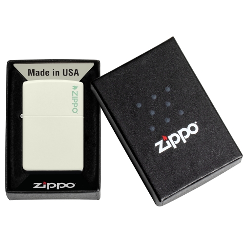 Зажигалка Zippo Classic с покрытием Glow In The Dark, латунь/сталь, белая, матовая, 38x13x57 мм