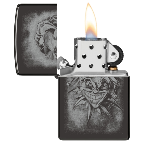 Зажигалка Zippo Clown с покрытием High Polish Black, латунь/сталь, черная, глянцевая, 38x13x57 мм