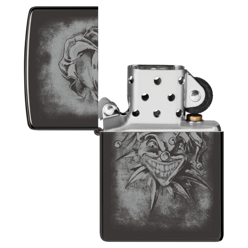 Зажигалка Zippo Clown с покрытием High Polish Black, латунь/сталь, черная, глянцевая, 38x13x57 мм