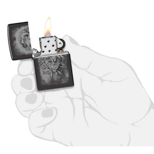 Зажигалка Zippo Clown с покрытием High Polish Black, латунь/сталь, черная, глянцевая, 38x13x57 мм