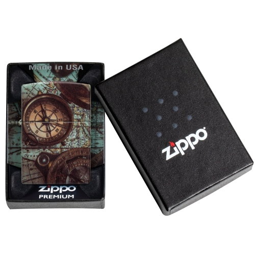 Зажигалка Zippo Compass Design с покрытием 540 Matte, латунь/сталь, разноцветная, 38x13x57 мм