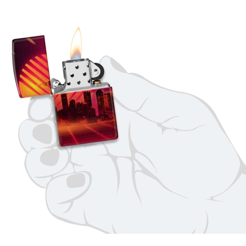 Зажигалка Zippo Cyber City с покрытием 540 Matte, латунь/сталь, оранжевая 38x13x57 мм