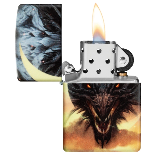 Зажигалка Zippo Dragon Design с покрытием Glow In The Dark Green, латунь/сталь, черная, 38x13x57 мм