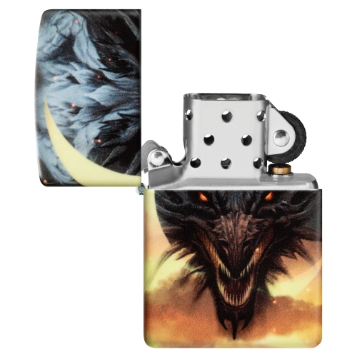 Зажигалка Zippo Dragon Design с покрытием Glow In The Dark Green, латунь/сталь, черная, 38x13x57 мм