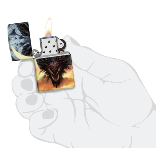 Зажигалка Zippo Dragon Design с покрытием Glow In The Dark Green, латунь/сталь, черная, 38x13x57 мм