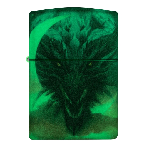 Зажигалка Zippo Dragon Design с покрытием Glow In The Dark Green, латунь/сталь, черная, 38x13x57 мм