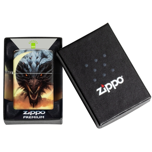 Зажигалка Zippo Dragon Design с покрытием Glow In The Dark Green, латунь/сталь, черная, 38x13x57 мм