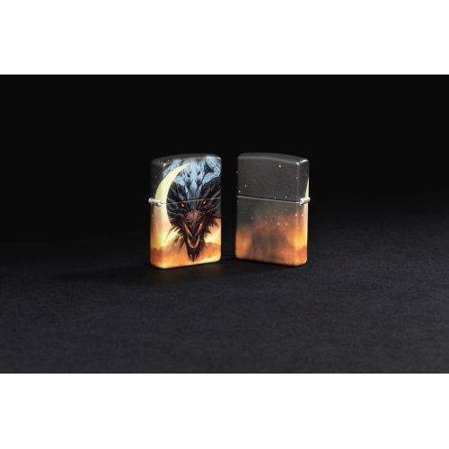 Зажигалка Zippo Dragon Design с покрытием Glow In The Dark Green, латунь/сталь, черная, 38x13x57 мм