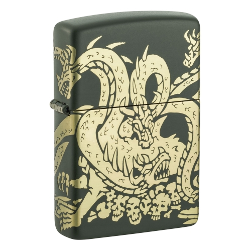 Зажигалка Zippo Dragon Design с покрытием Green Matte, латунь/сталь, зеленая, матовая, 38x13x57 мм