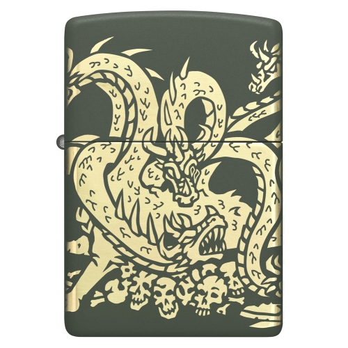 Зажигалка Zippo Dragon Design с покрытием Green Matte, латунь/сталь, зеленая, матовая, 38x13x57 мм