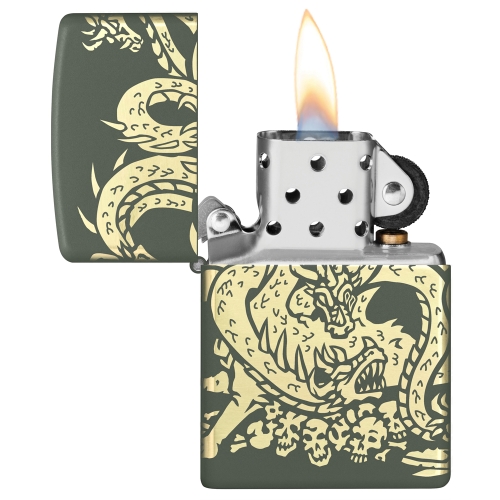 Зажигалка Zippo Dragon Design с покрытием Green Matte, латунь/сталь, зеленая, матовая, 38x13x57 мм