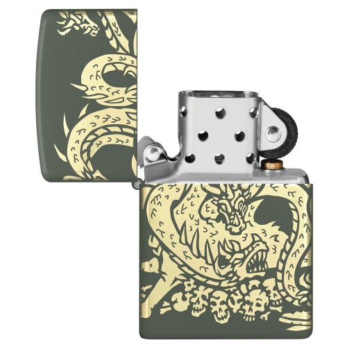 Зажигалка Zippo Dragon Design с покрытием Green Matte, латунь/сталь, зеленая, матовая, 38x13x57 мм