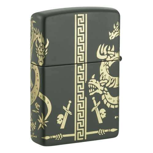 Зажигалка Zippo Dragon Design с покрытием Green Matte, латунь/сталь, зеленая, матовая, 38x13x57 мм