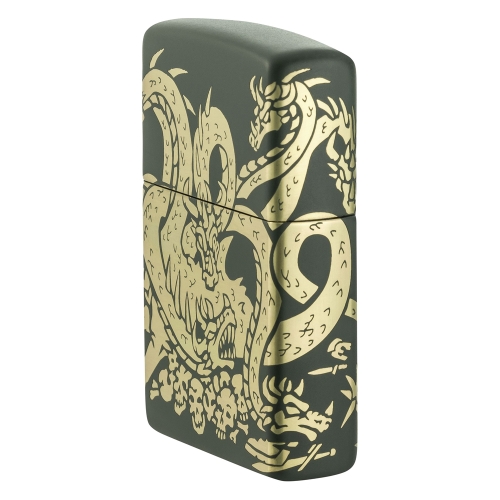 Зажигалка Zippo Dragon Design с покрытием Green Matte, латунь/сталь, зеленая, матовая, 38x13x57 мм