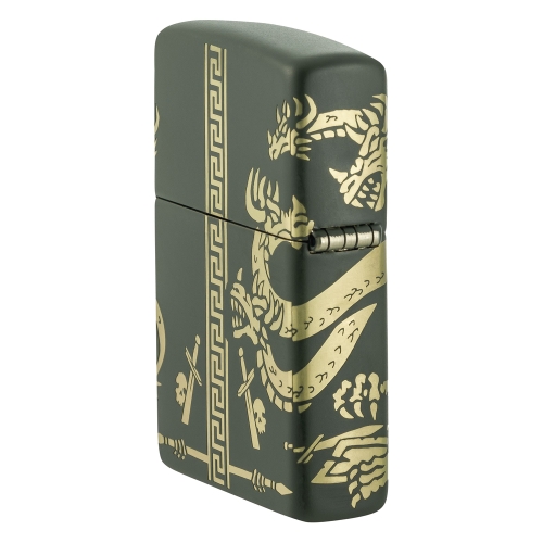 Зажигалка Zippo Dragon Design с покрытием Green Matte, латунь/сталь, зеленая, матовая, 38x13x57 мм