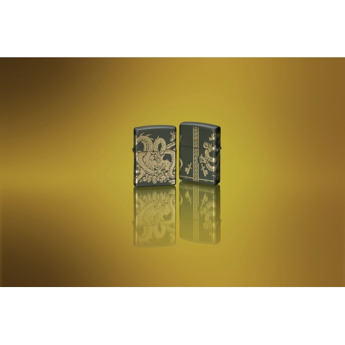 Зажигалка Zippo Dragon Design с покрытием Green Matte, латунь/сталь, зеленая, матовая, 38x13x57 мм