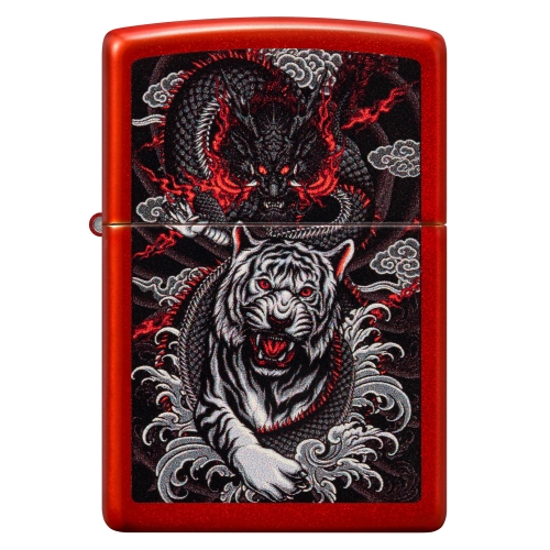 Зажигалка Zippo Dragon Tiger Design с покрытием Metallic Red, латунь/сталь, красная, 38x13x57 мм
