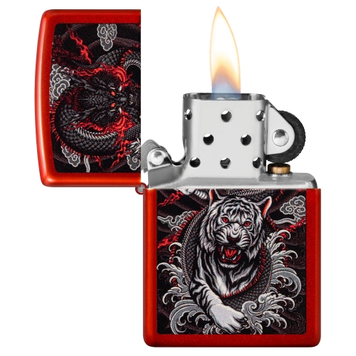 Зажигалка Zippo Dragon Tiger Design с покрытием Metallic Red, латунь/сталь, красная, 38x13x57 мм