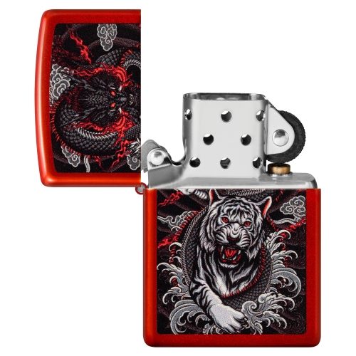 Зажигалка Zippo Dragon Tiger Design с покрытием Metallic Red, латунь/сталь, красная, 38x13x57 мм