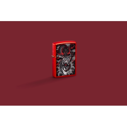 Зажигалка Zippo Dragon Tiger Design с покрытием Metallic Red, латунь/сталь, красная, 38x13x57 мм