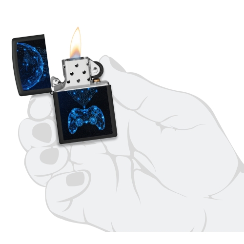 Зажигалка Zippo Gaming с покрытием Black Matte, латунь/сталь, черная, матовая, 38x13x57 мм