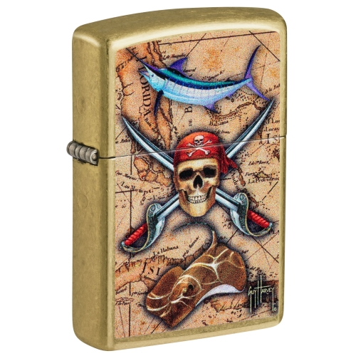 Зажигалка Zippo Guy Harvey с покрытием Street Brass, латунь/сталь, золотистая, 38x13x57 мм