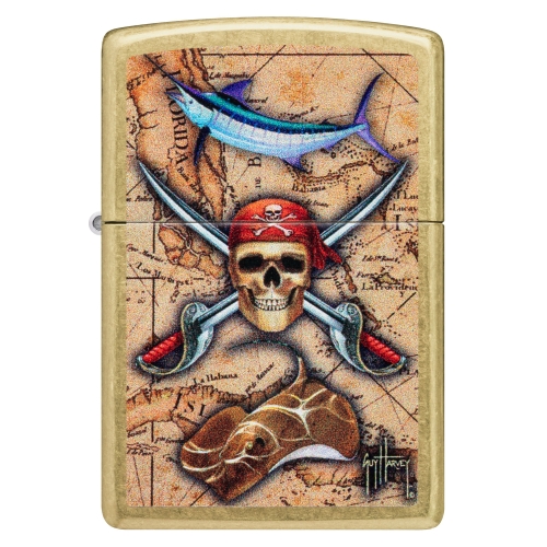 Зажигалка Zippo Guy Harvey с покрытием Street Brass, латунь/сталь, золотистая, 38x13x57 мм