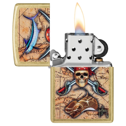 Зажигалка Zippo Guy Harvey с покрытием Street Brass, латунь/сталь, золотистая, 38x13x57 мм