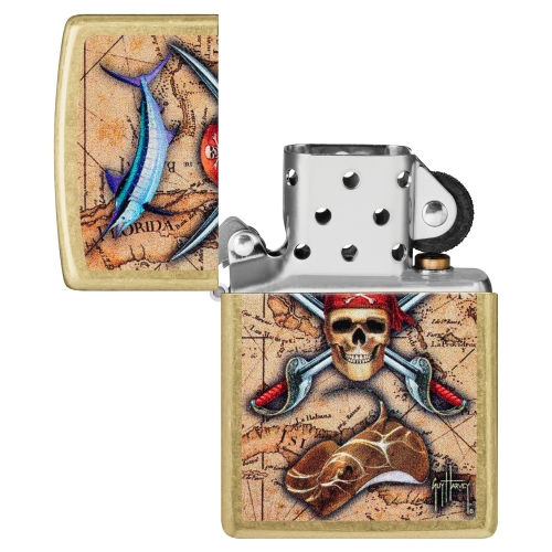 Зажигалка Zippo Guy Harvey с покрытием Street Brass, латунь/сталь, золотистая, 38x13x57 мм