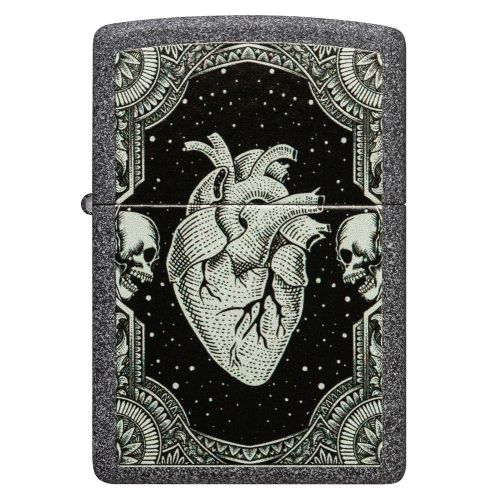 Зажигалка Zippo Heart Design с покрытием Iron Stone, латунь/сталь, серая, 38x13x57 мм