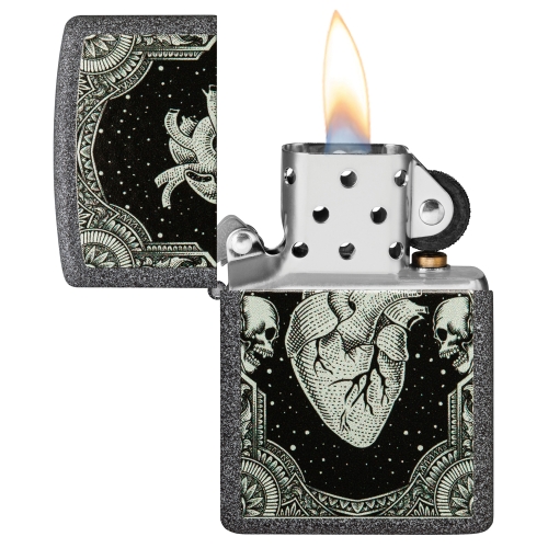 Зажигалка Zippo Heart Design с покрытием Iron Stone, латунь/сталь, серая, 38x13x57 мм