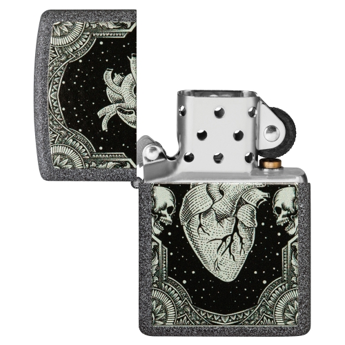 Зажигалка Zippo Heart Design с покрытием Iron Stone, латунь/сталь, серая, 38x13x57 мм