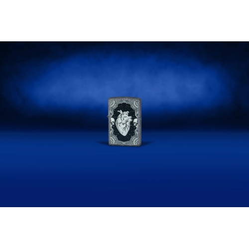 Зажигалка Zippo Heart Design с покрытием Iron Stone, латунь/сталь, серая, 38x13x57 мм